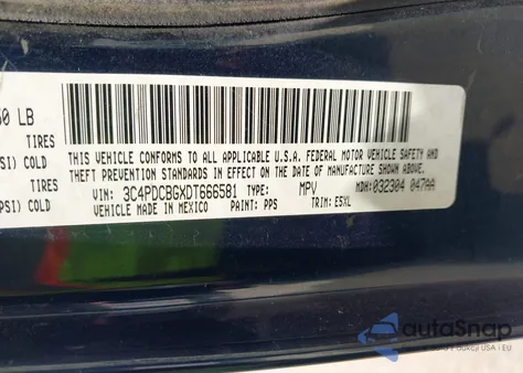 2013 Dodge Journey Sxt из США, поврежденный, VIN 3C4PDCBGXDT666581